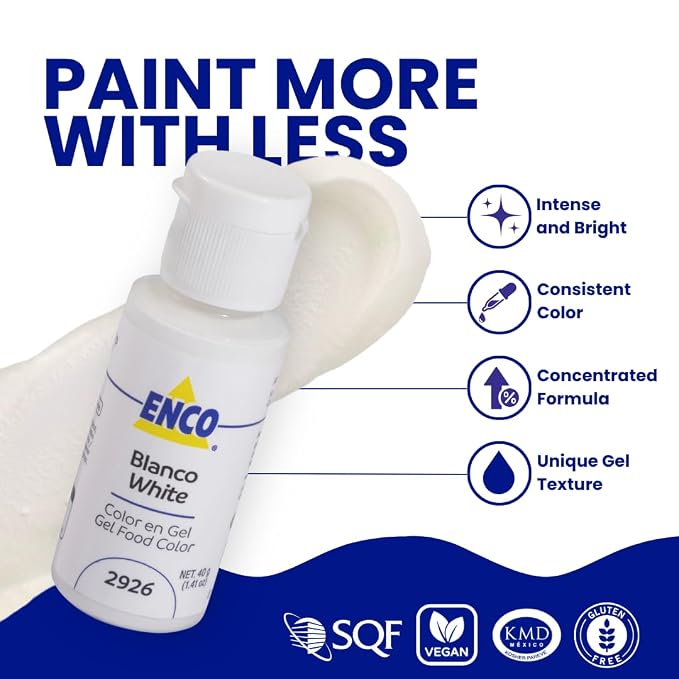 ENCO Food Coloring Gel White 1.41 oz (40g) Concentrated, Vegan