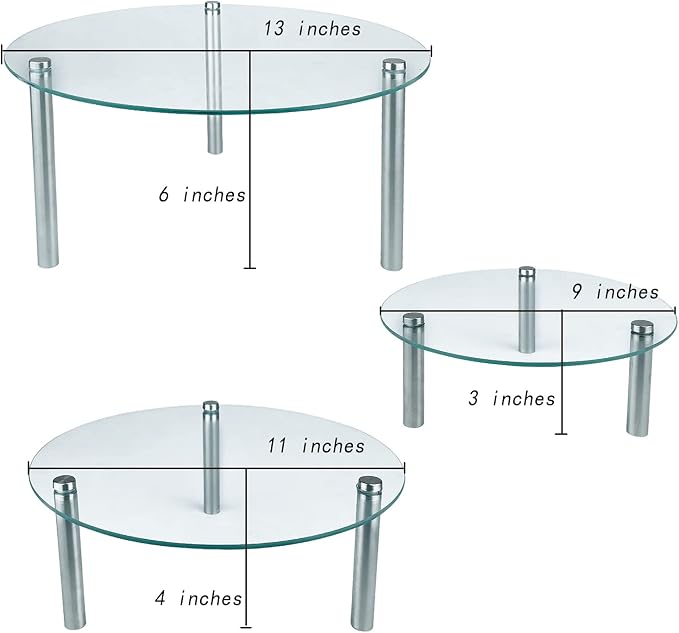 3 Pcs Round Tempered Glass Cake Stands Set 8 10 13 Inch Cupcake Display Stand Plate for Dessert Table Serving Platter