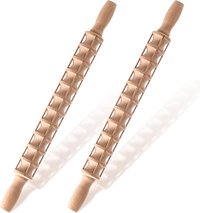 Gisafai 2 Pack 20 Inch Beechwood Ravioli Rolling Pin, Makes 44 Square Raviolis, Wooden Italy Dumpling Rolling Pin for Ravioli, Wonton, Dumplings, Pasta Dough, Gift for Home Cooks, Pasta Lovers