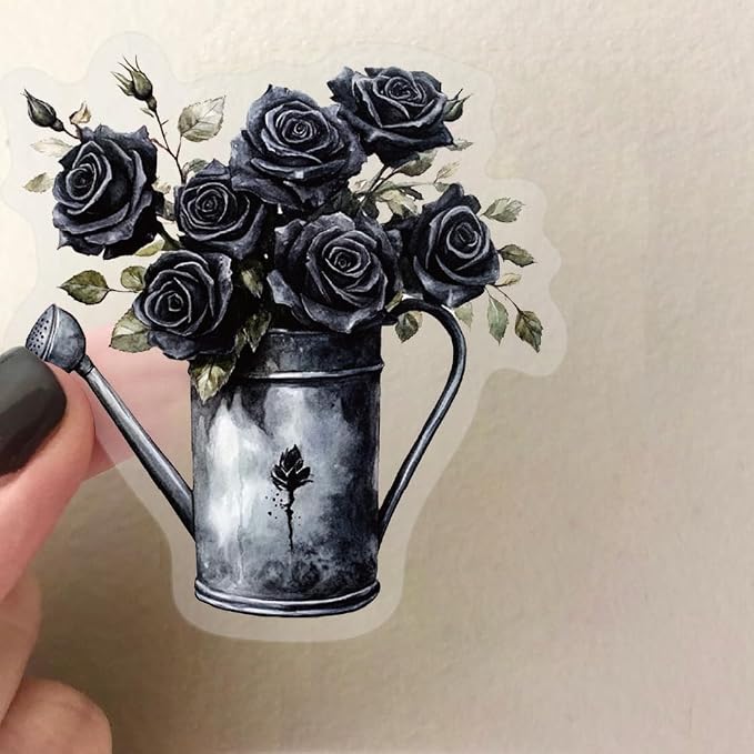 50Pcs Dark Roses Aesthetic Stickers, Black | Gothic Transparent Rose Flower Decals, For Scrapbook, Journaling, Planner, For Laptop, Kindle, Guitar, Adults