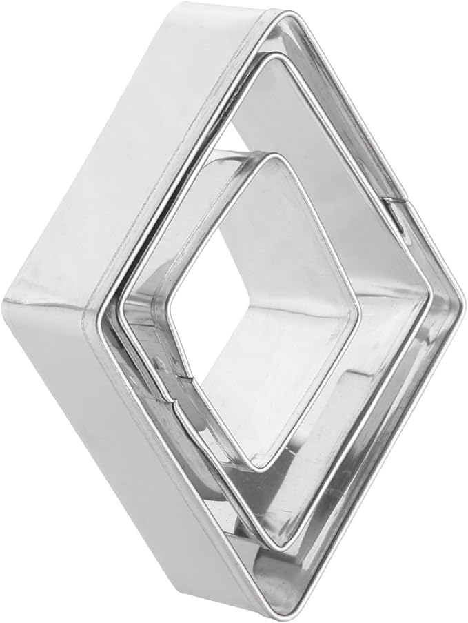 HARFINGTON 3Pcs Rhombus Diamond Cookie Cutters Set Assorted Sizes Stainless Steel Geometric Frame Holiday Cookie Cutters for Pastry Fondant Cake Cookie