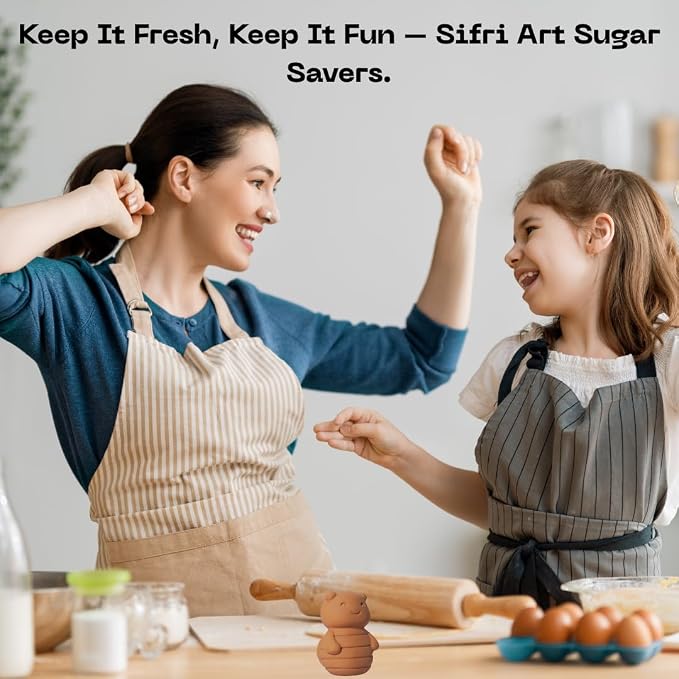 Sifri 3D Brown Sugar Keeper 2-in-1 Set – Terracotta Clay Bee & Spoon Saver Softener – Cute Kitchen Storage & Freshness Holder for Sugar – Gift for Bakers (1, Bee and Spoon)