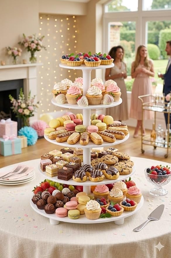 Oasis Supply 2-Tier Cake Stand – White Plastic Tiered Dessert Display Stand, Cupcake Stand for Cakes, Cupcakes, Weddings, Parties & Dessert Table Decorations