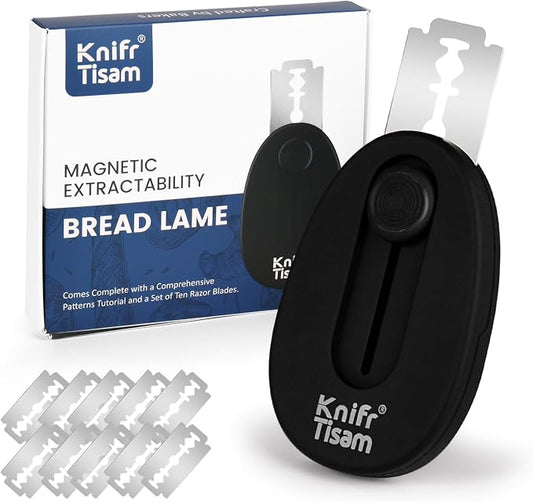Bread Knife Extractable & Magnetic Bread Lame Dough Scoring Tool, Professional Sourdough Scoring Tool for Sourdough Bread Baking & Bread Making Tools 10 Razor Blades - Black