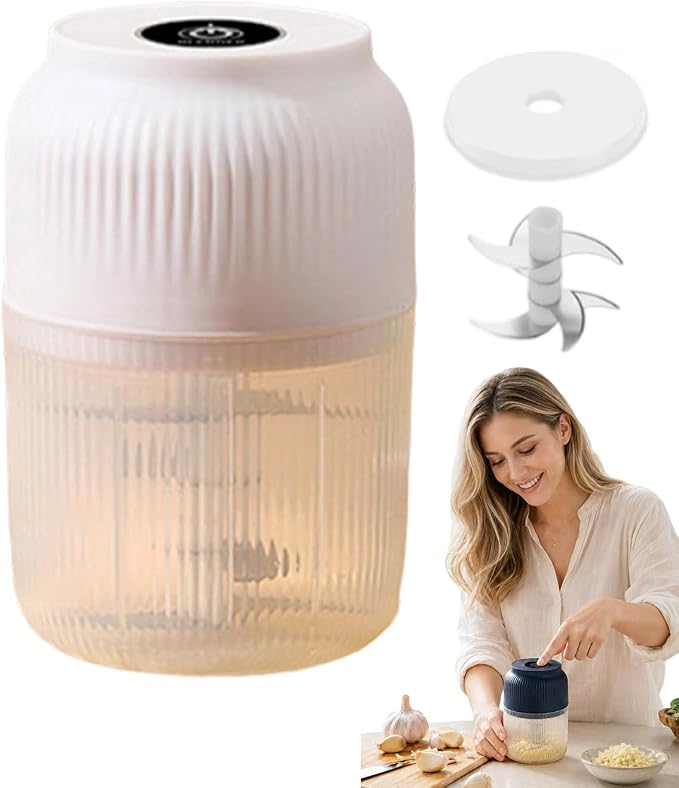 Household Electric Garlic Crusher, Mini Cordless Food Chopper，White：400ML | USB Rechargeable Vegetable Dicer for Ginger, Chili, Nuts, Waterproof & Whisper-Quiet Prep Tool