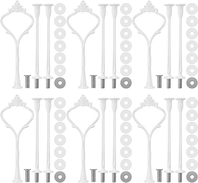 Patelai 6 Sets 3 Tier Cake Stand Hardware Tiered Tray Plate Hardware Kit Heavy Metal Cake Fruit Food Plate Stand Fitting Stacking Kit for Serving Dessert Cupcake Dish Food (Simple, White)
