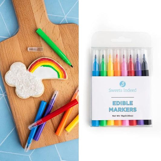 Sweets Indeed - Mini Edible Markers - 8 pack - Rainbow Colors - Food Coloring Pens - Cookies, Fondant, Frosting, Baking and Decorations