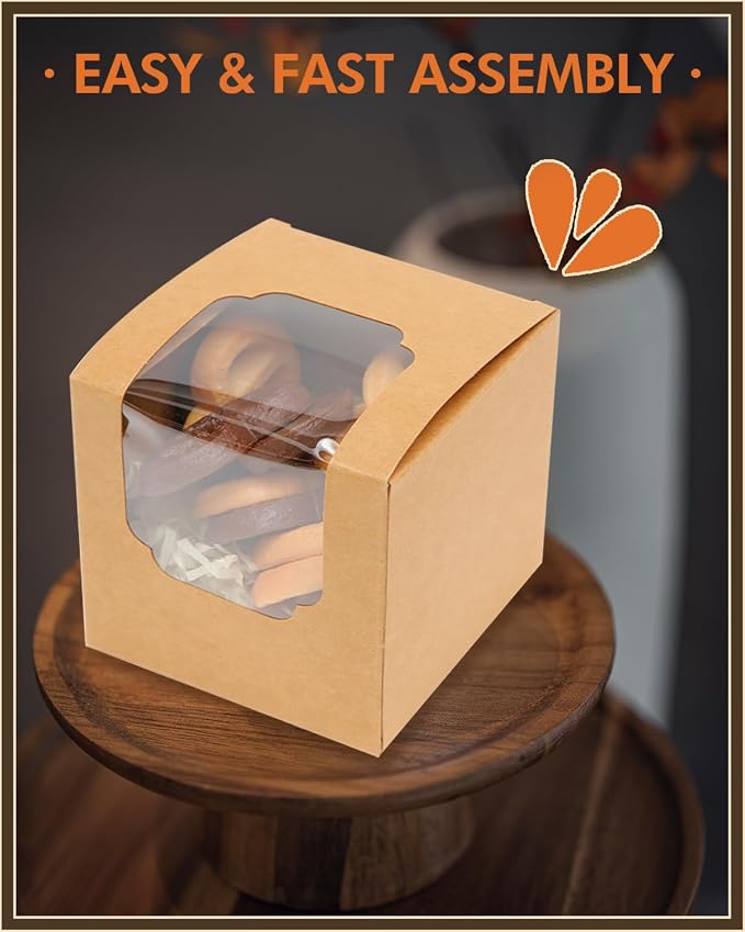 Bakepacker Auto-pop up Cupcake Boxes 30-Packs Individual Cupcake Container Brown 3.5" x 3.5" x 3.5" Single Cupcake Boxes