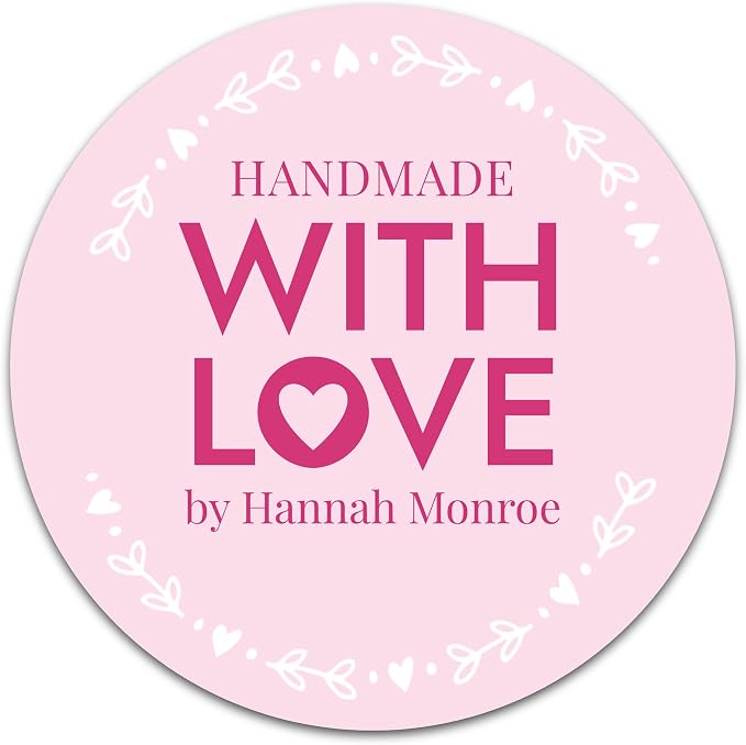 Personalized Handmade with Love Stickers – Custom 2" Round Packaging Labels for Small Business Orders, Gifts, Boxes & Envelopes (50–1000 Stickers) (Circled Heart)