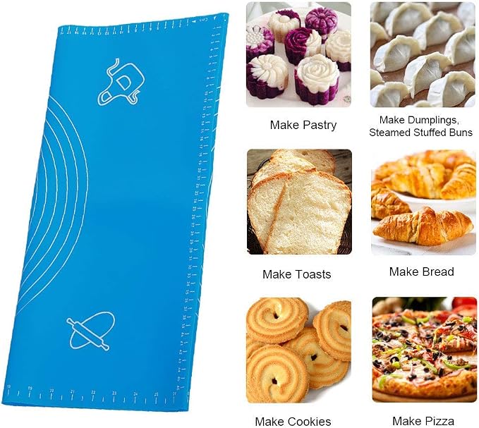 Silicone Dough Mat, Professional Non-Slip Pastry Mat for Baking, Extra Large Heat Resistant Countertop Protector, Portable Reusable Fondant & Pizza Rolling Mat