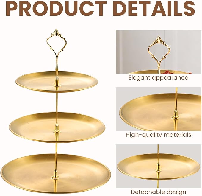 2 Pack Gold Dessert Tiered Tray Stands,Stainless Steel Gold Tiered Dessert Stand, 3 Tiered Golds Cupcake Stand for Christmas Birthday Party Wedding Desserts Table Decorations