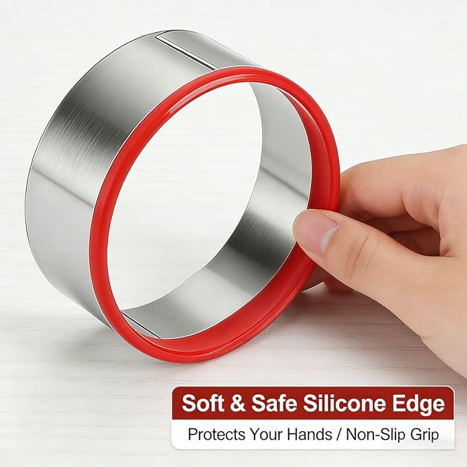3-Piece Round Cookie Cutter Set – 3″, 4″, 5″ Stainless Steel Circle Biscuit Cutters with Red PVC Soft Edges – Durable Multi-Purpose Baking Tool