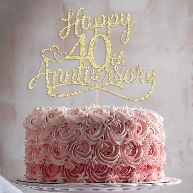 Sleyberoy Glitter Happy 40th Anniversary Cake Toppers -Wedding Anniversary Party Decorations,40th Wedding Anniversary, Company Anniversary Party, Birthday Party Decorations (40 Gold)