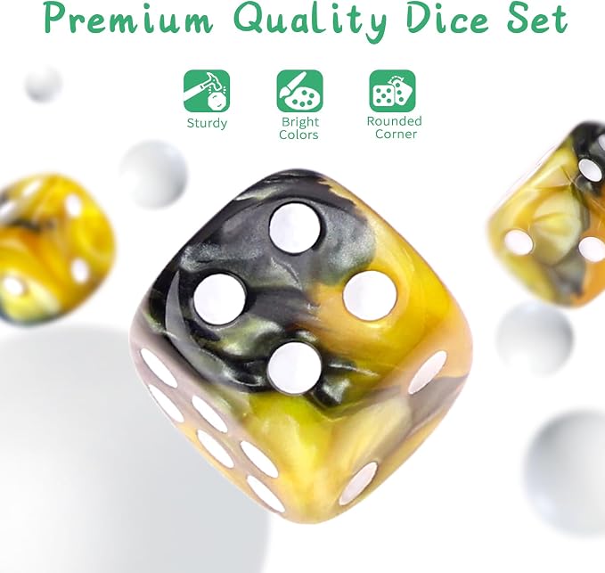 36 of Pack 12MM 6 Sided MINI Dice Set,Two Colours D6 Game Dice Set, 6 Sided Standard Dices for Yahtzee, Bunco,with Portable Plastic Box(Yellow Black)