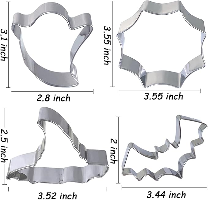 Halloween Cookie Cutters 7Pcs, Bat Pumpkin Magic Hat Cat Cookie Cutter, Sturdy Easy to Clean & Demold Pancake Dough Molds for Halloween Baking