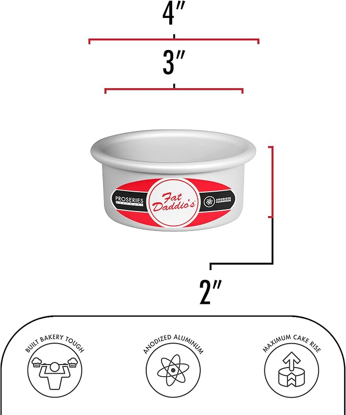 Fat Daddio's PRD-32SET Anodized Aluminum Round Cake Pans, 3 x 2 inch, Set of 2