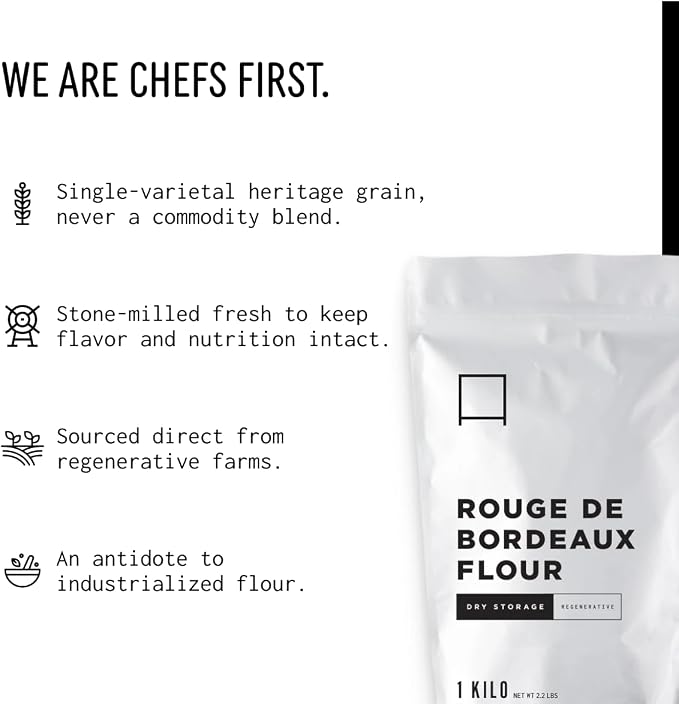 Rouge de Bordeaux Bread Flour 1 Kg 2.2 lb – Stone Milled Heirloom Wheat Flour for Baguette, Sourdough, Cookies & Artisan Bread Baking with Earthy Flavor & Strong Dough Performance