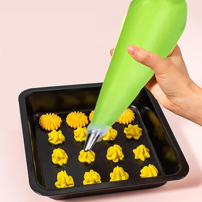 12Pcs Piping Tips and Piping Bag with Coupler Set Stainless Steel Cake Decorating Piping Tips for Cupcake Puff Cookie - 2Pcs Cleaning Brush