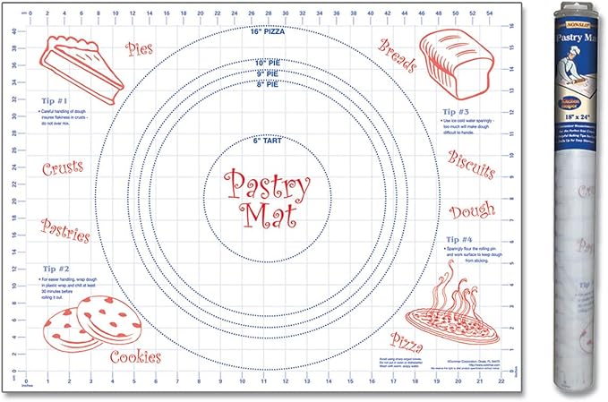 Cut N' Funnel Large Premium Pastry Mat with Pie Measurements | 24" by 18", Made in the USA, Non-slip, Flexible Plastic
