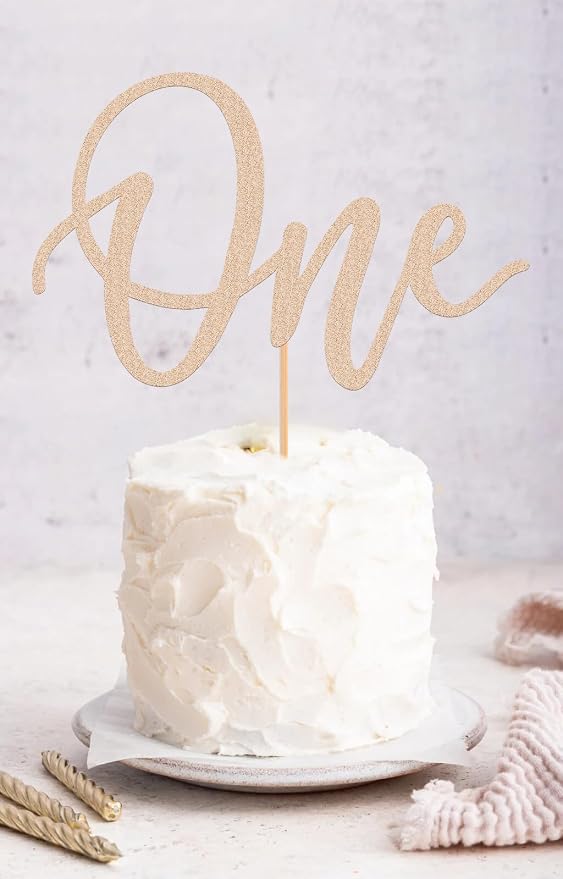 MYAMPED First Birthday Cake Topper - Glitter Dark Blue One Sign 1st birthday Cake Decorating Supplies, Suitable for Baby Shower Favors, Gender Reveal, Birthday Party or Photo Booth Props (Rose Gold)