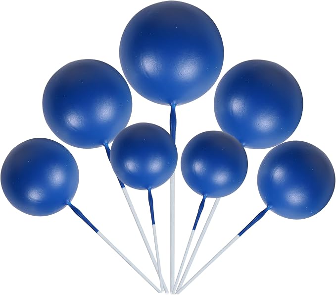 24 PCS Ball Cake Toppers Balls Cupcake Toppers Foam Ball Shaped Cake Picks DIY Balloons Cake Insert Topper for Wedding Enagement Baby Shower Birthday Party Cake Decorations Supplies Royal Blue