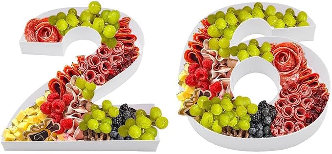 12inch Cardboard Number Fillable Food Tray Box for Charcuterie, Cupcake Arrangement,Birthday Anniversary (White, 26)