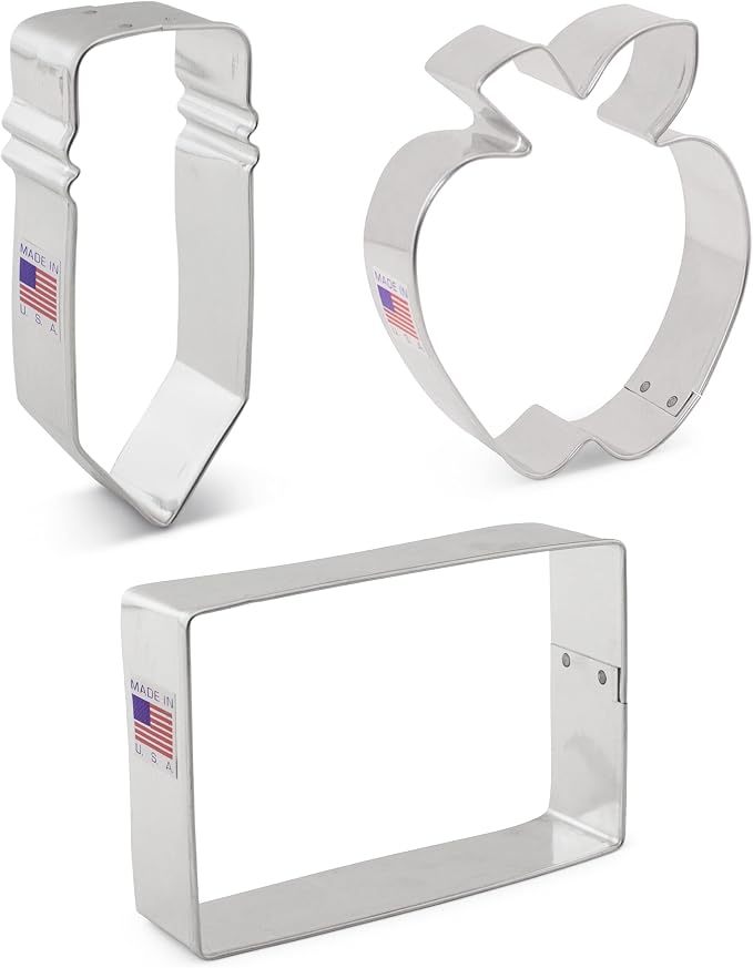 Ann Clark Back to School & Teacher Appreciation Cookie Cutters 3-Pc. Set (Apple, Pencil, Notebook) Made in USA