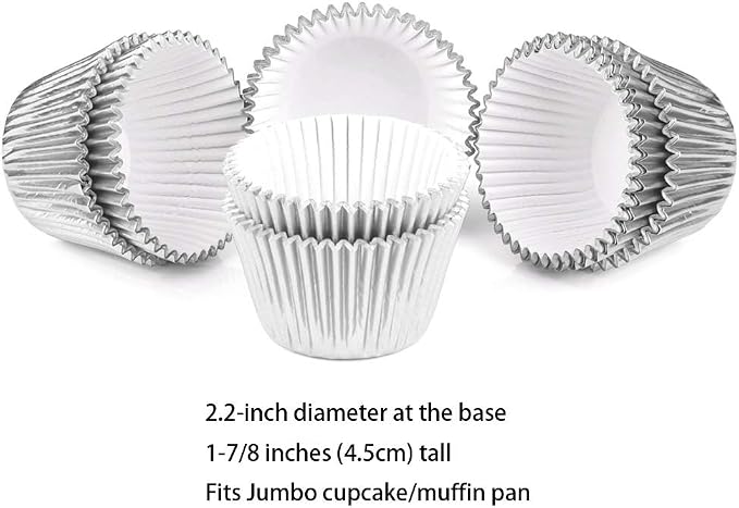 Gifbera Silver Foil Jumbo Cupcake Liners Metallic Muffin Baking Cups, 160-Count