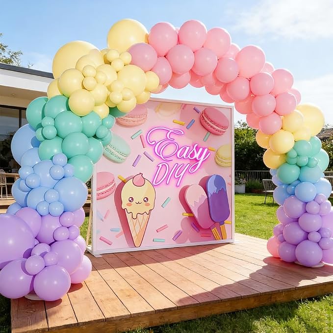 Pastel Balloon Arch Kit, 147pcs Macaron Rainbow Latex Balloon, Different Sizes 18 12 10 5 Inch for Garland Baby Shower Birthday Party Gender Reveal Garland Decoration