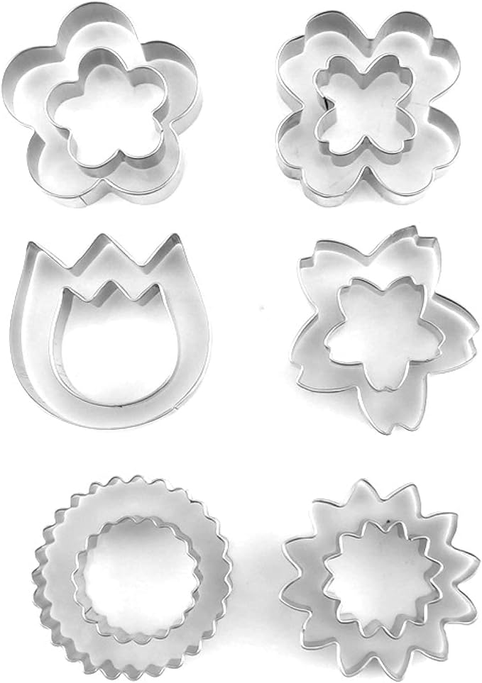 Flowers Cookie Cutter Set -12 Pieces - Plum Blossoms, Clover, Tulip, Cherry Blossoms, Sawtooth Circle, Sunflower Biscuit Fondant Cutters Stainless Steel