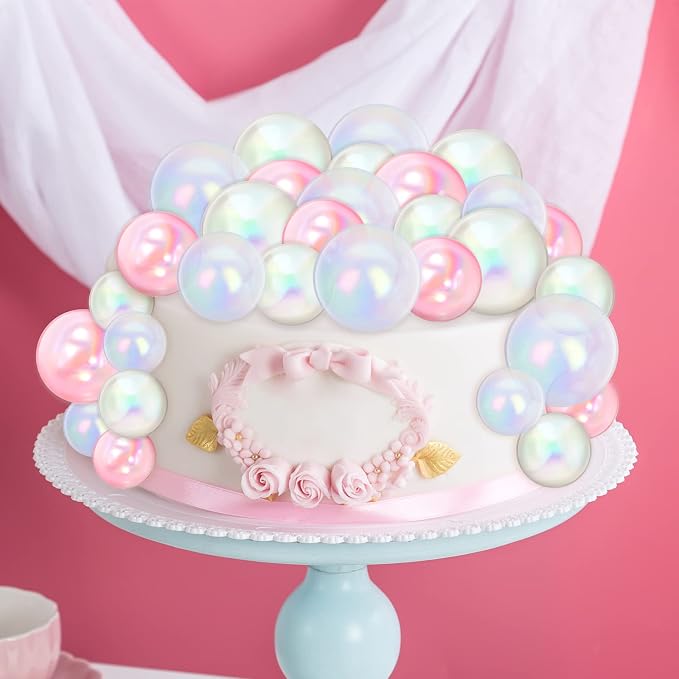108 Pcs Balls Cake Topper DIY Cupcake Insert Foam Balloons for Cake Baking Wedding Anniversary Birthday Decoration(Pink, Clear, White,1.57'', 1.18'')