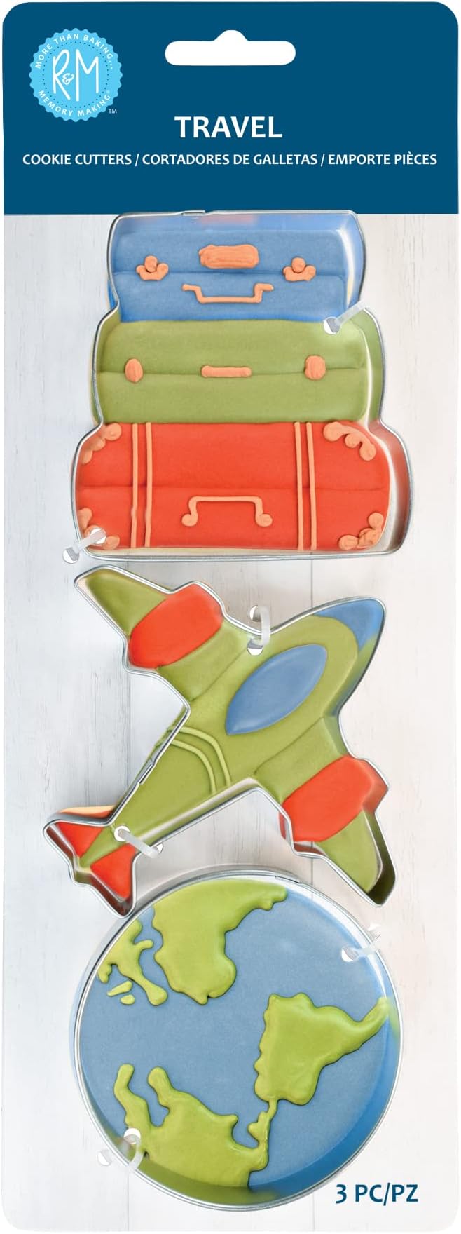 R&M Honeymoon, Adventure, Travel Cookie Cutter 3 Piece Set. Includes Suitcases, Airplane, Globe Cookie Cutter.