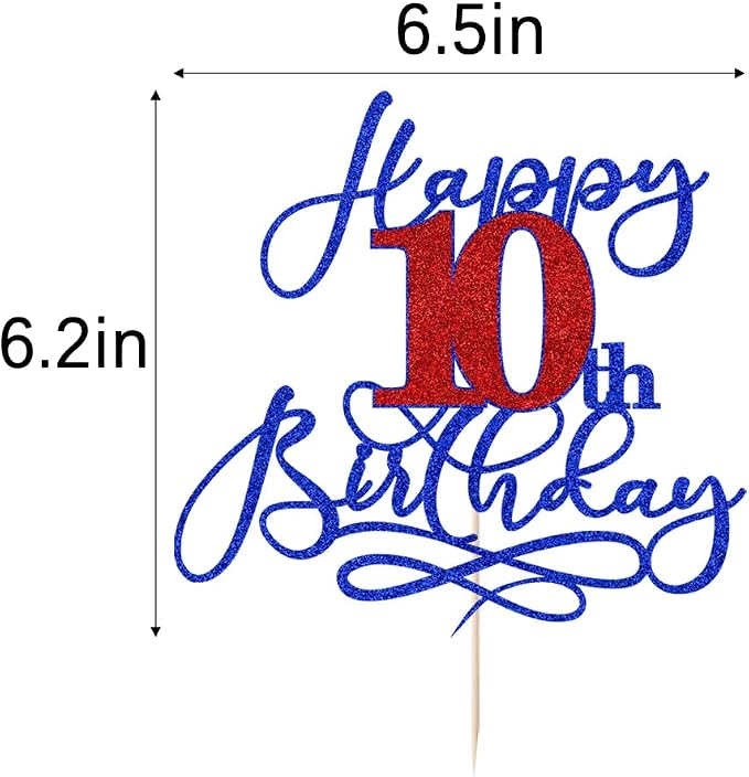 Happy 10th Birthday Cake Topper,Deep blue font red Numbers 10th Birthday Cake Decoration,Hello 10, Cheers to 10 Years/10th Anniversary,10& Fabulous Party Decoration