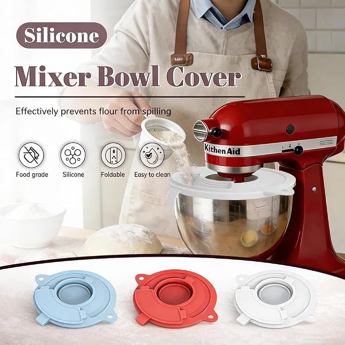 Silicone Mixer Bowl Cover for KitchenAid 4.5–5 Qt Tilt-Head Stand Mixer, Splash Guard Lid with Foldable Measuring Cup & Sealing Plug, Bowl Cover for Dough Proofing & Mixing, KitchenAid Mixer Accessori
