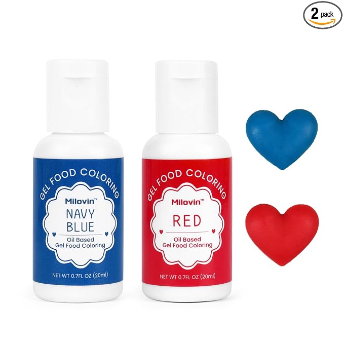 2 Colors Oil Based Food Coloring for the 4th of July, Red Blue Edible Food Coloring Gel for Cake Decorating, Sugar, Candy Melts, Baking, Cookies, Icing Frosting, Meringues, Cream 0.7 Fl. Oz/bottle(Navy blue, Red)