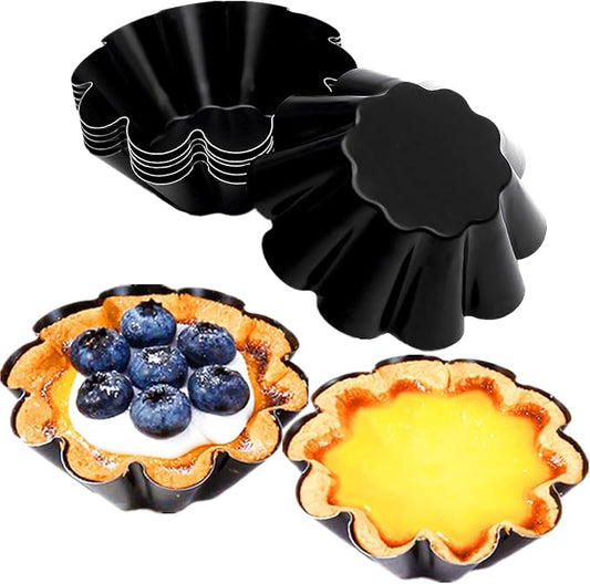 6-Pack 3.74 Inch Nonstick Mini Tart Pans Fluted Side for Pies Pan Round Deep Quiche Mold Heavy Duty Carbon Steel Baking Cupcake Egg Tarts Mousse Cakes Fruit and Desserts Molds for Oven