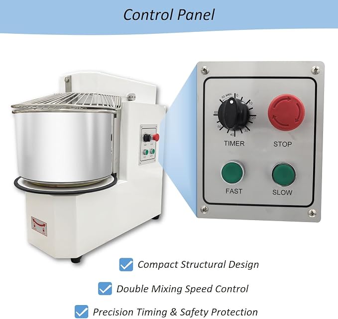 30QT Commercial Dough Mixing Machine Spiral Stand Mixer, Electric Flour Kneading Machine Bread Making with Detachable Stainless Steel Bucket, Dual Action, for Bakeries, Pizza Shops