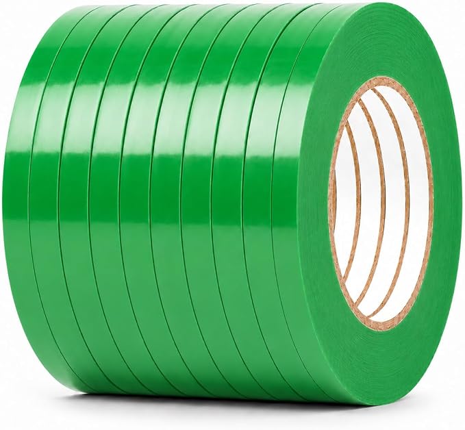 GGR Supplies UPVC-24BS Light Green Poly Bag Sealing Tape, 3/8 Inch x 180 Yards, Bag Sealing Tape for Produce, Bakery, Candy, Food Packaging and Inventory Color Coding. Pack of 10