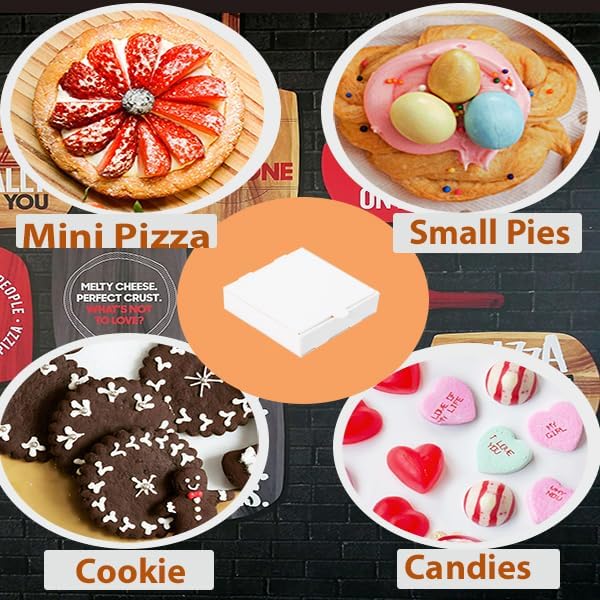 5 Inch Thin Mini Pizza Boxes,100 Pack Small White Pizza Boxes for Cookie,Mini Pies, Party Favors and Crafts(5x5x1 Inches)