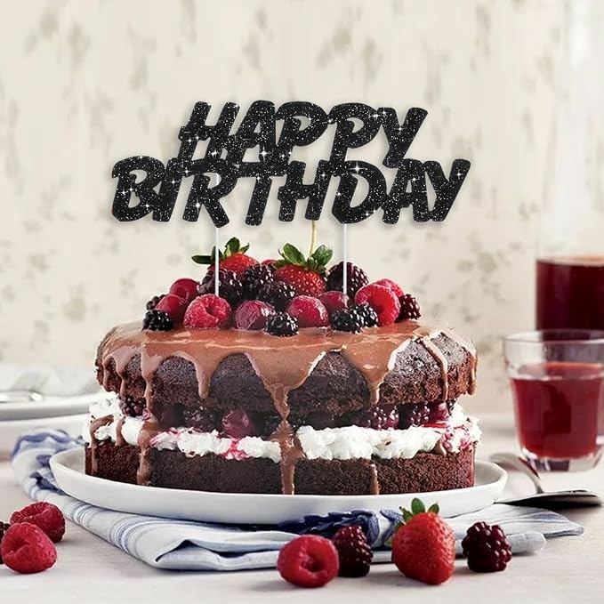 BEISHIDA black HAPPY BIRTHDAY Cake Topper, Happy Birthday Cake Bunting Decor,Birthday Party Decoration Supplies，Photo Booth Props