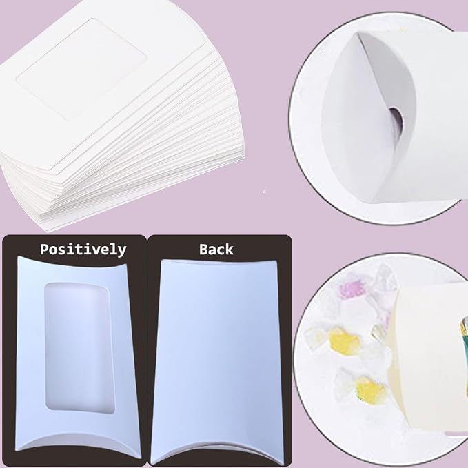 80 Pcs Pillow Gift Boxes with Windows,Kraft Paper Mini Pillow Packaging Box, Creative Favor Box Folding Treat Boxes with Clear Window for Bakery Candy Chocolate Jewelry Display Wedding Party Favor