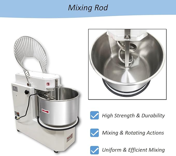 30QT Commercial Dough Mixing Machine Spiral Stand Mixer, Electric Flour Kneading Machine Bread Making with Detachable Stainless Steel Bucket, Dual Action, for Bakeries, Pizza Shops