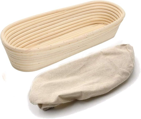 14 inch Long Banneton Bread Proofing Basket, BetterJonny Artisan Bread Dough Proofing Rattan Basket +Liner Combo for Professional and Home Bakers