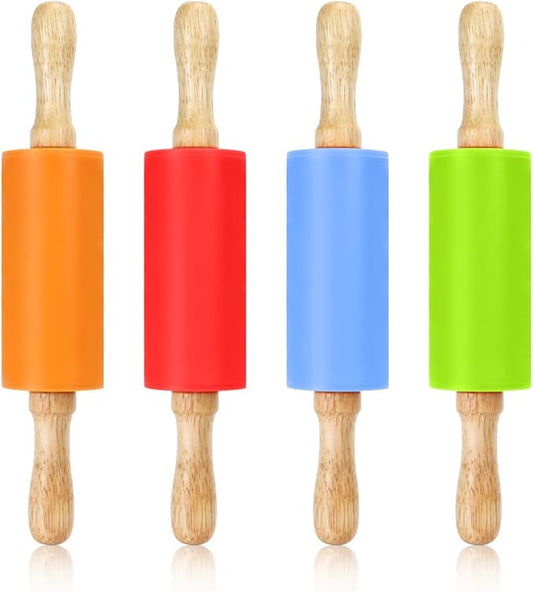 Mini Rolling Pin for Kids, 9 Inch Wooden Handle Rolling Pin Non-Stick Silicone Rolling Pins for Children Cake Baking