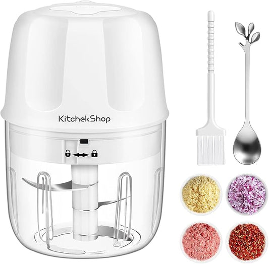 Electric Garlic Chopper, 300ML Portable Cordless Mini Food Processor, Rechargeable Vegetable Chopper Blender for Nuts Chili Onion Minced Meat and Spices (White)