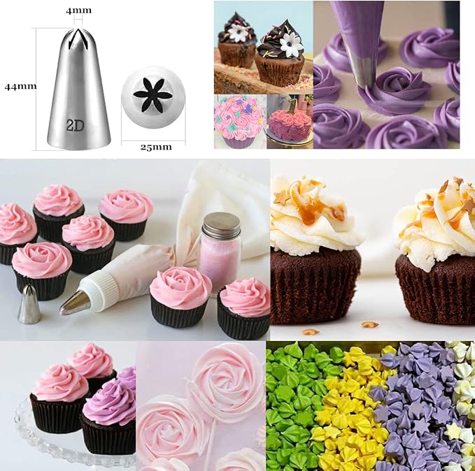 Large Piping Tips for Rose Flower Macaron Meringue Cookie Deviled Eggs Cake Cupcake Decorating,1A 1M 2A 2D 4B Frosting Tip Set,5 Pcs