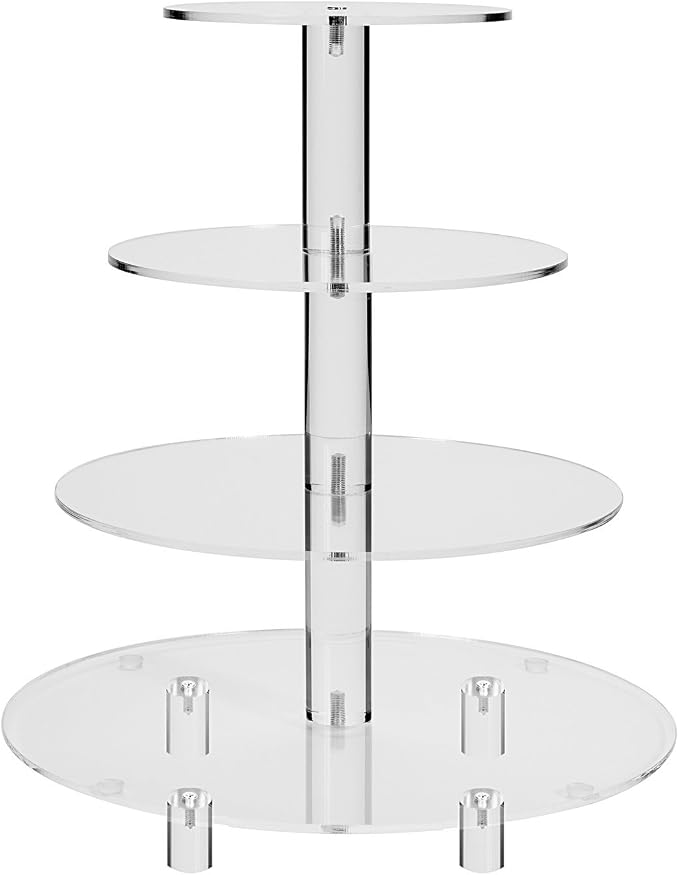 Jusalpha 4 Tier Round Acrylic Cupcake Stand-cake stand-dessert stand, cupcake Tower (4 Tier With Base)