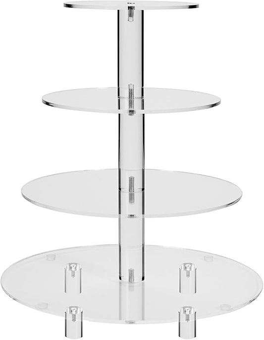 Jusalpha 4 Tier Round Acrylic Cupcake Stand-cake stand-dessert stand, cupcake Tower (4 Tier With Base)