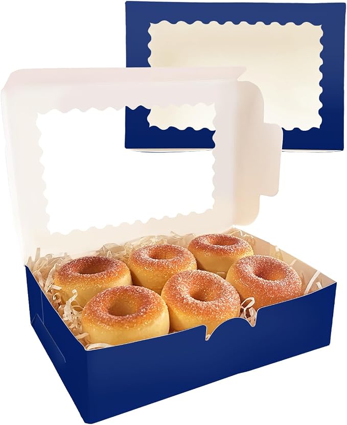 qiqee 50Pcs Deep Blue Cookie Box with Window 9x6x2.5 inch Pastry Macaron Bakery Box For Packaging