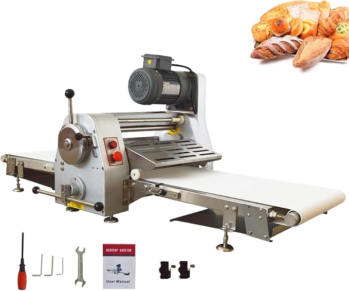 110V Commercial Dough Sheeter 400W Dough Laminator with 0.04"-1.26" Adjustable Thickness Range, 1650mm×400mm PVC Conveyor Belt for Pastry Bakery